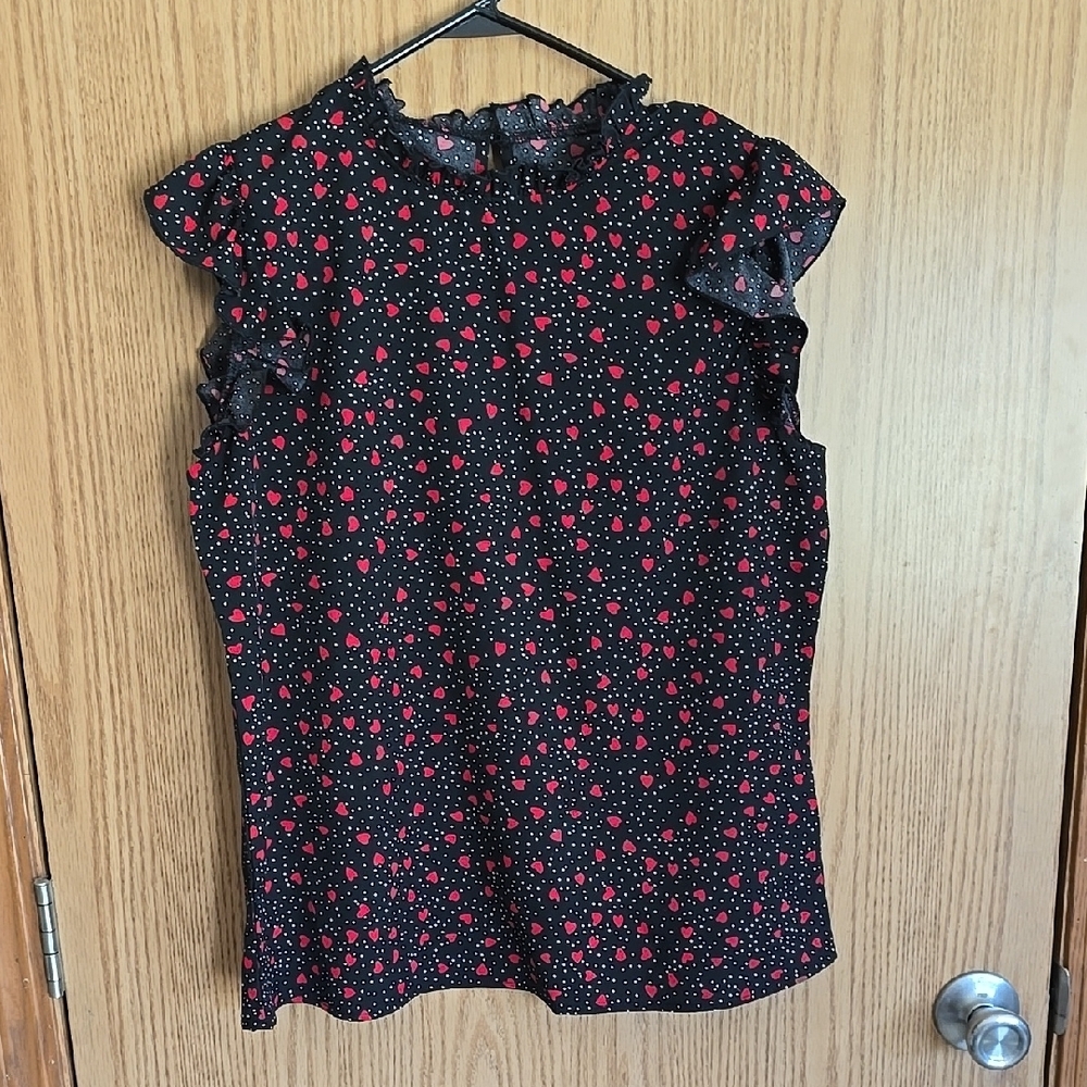 Black and Red Ruffle Sleeve Women's Top